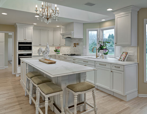 White Kitchen with Marble Island