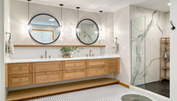 Floating double vanity in newly remodeled home in Excelsior
