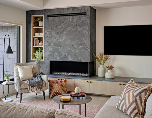 Black plaster fireplace face & accent Wall