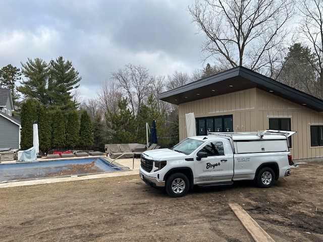 Boyer Building constructing a pool house in Minnetonka