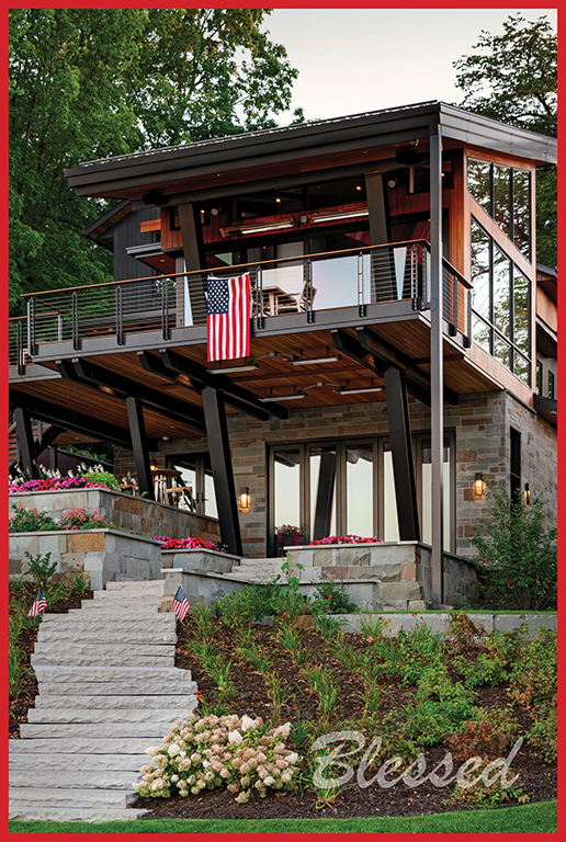 Beautiful Lake Minnetonka home representing our American Flag - dropped from our stately deck. 