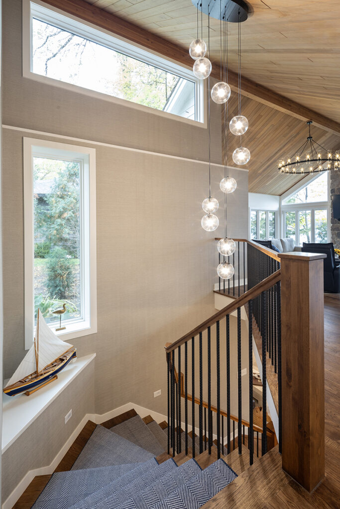 New custom made railing in Lake Minnetonka home, built by Boyer Building.