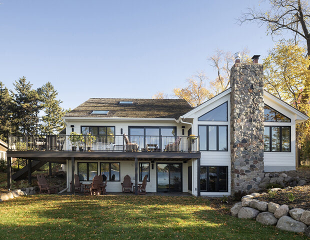 Lake side of remodeled home on Lake Minnetonka by Boyer Building