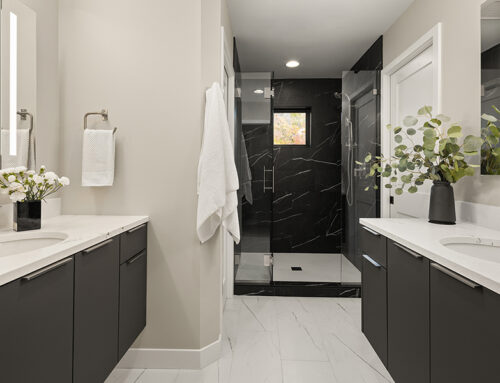 Strong. Sophisticated. Timeless Primary Bathroom.