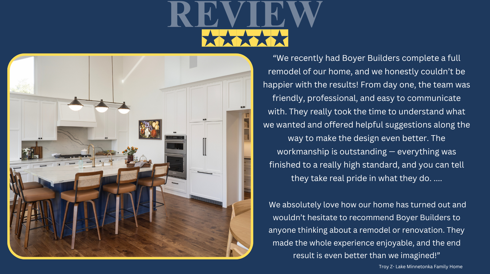 Boyer Building gets a fantastic review for their Lake Minnetonka home remodel