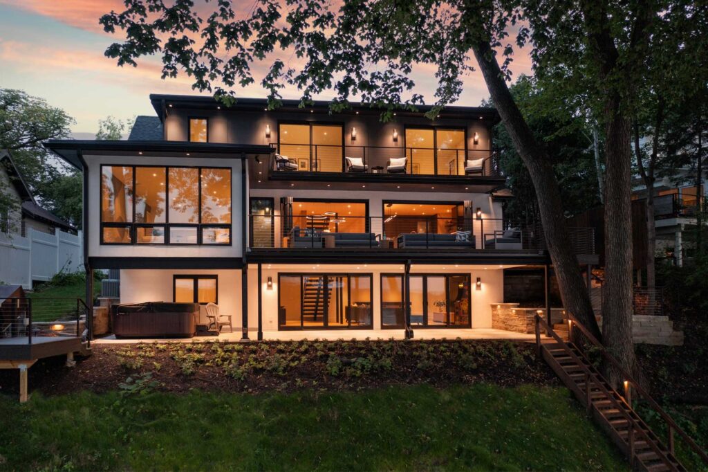 St Albans Bay Lake Minnetonka Boyer Building Remodel_Exterior all lit up