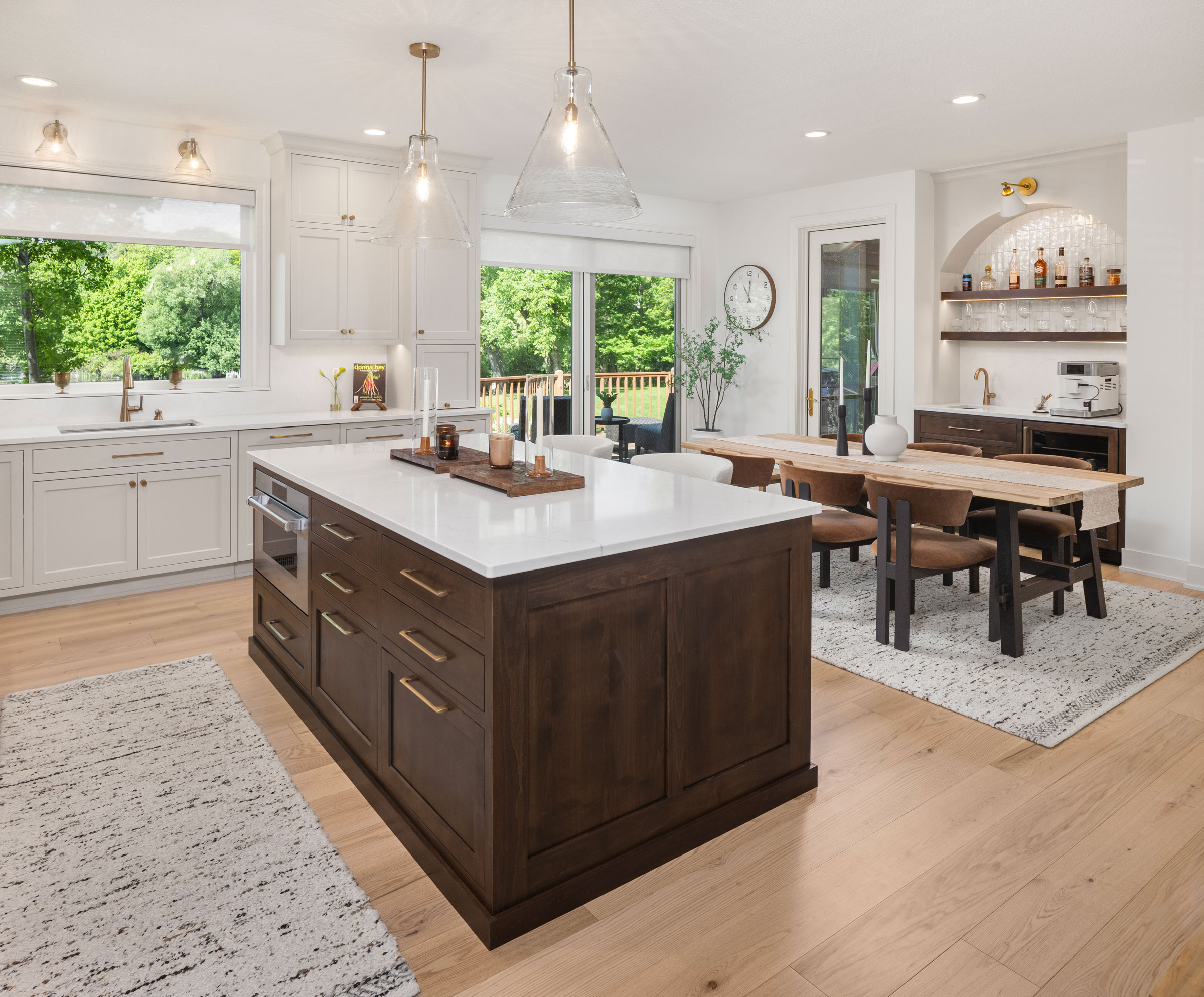 White kitchen and dark wood island remodeled kitchen in Deephaven MN