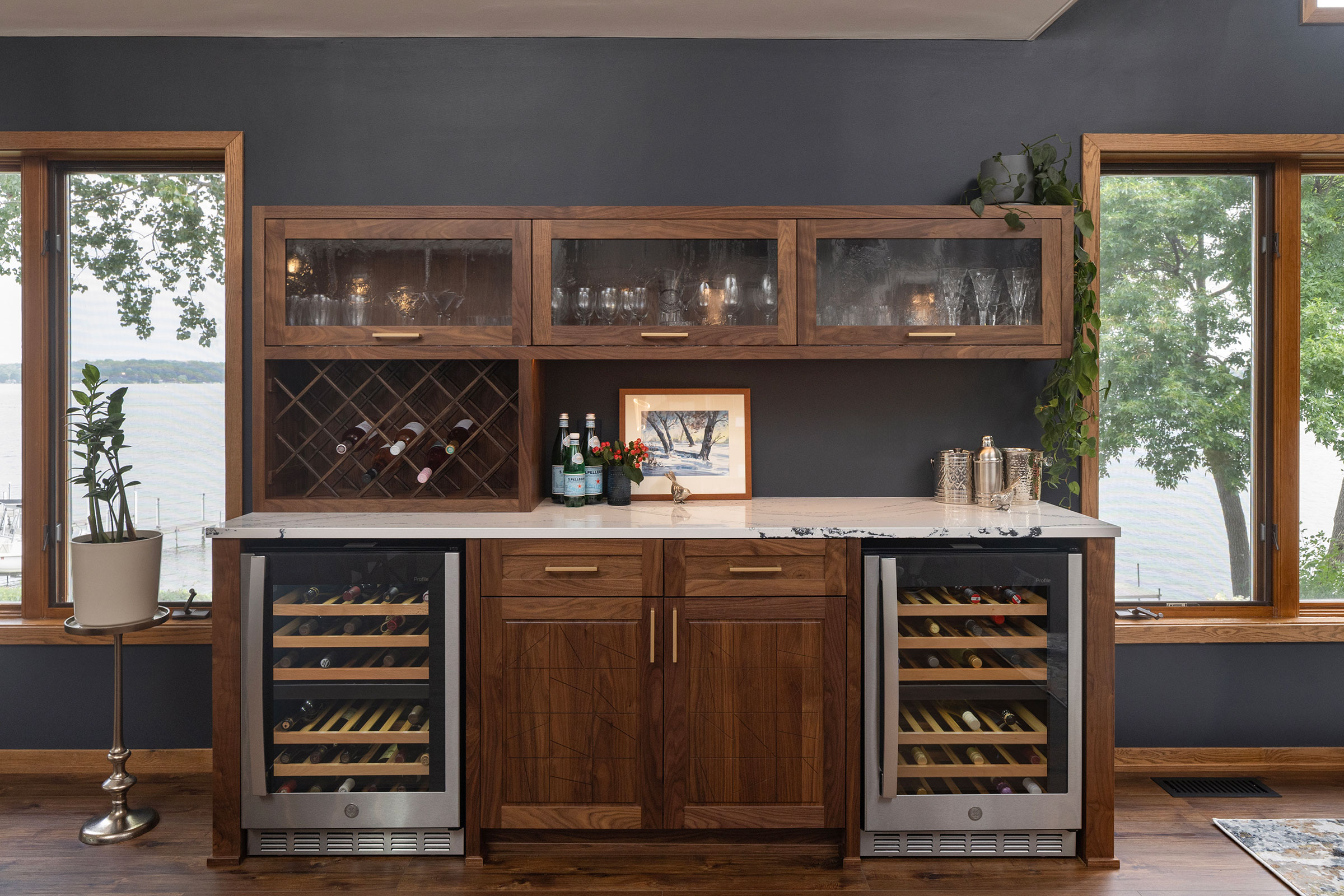 Built in beautiful bar with Cambria white countertop
