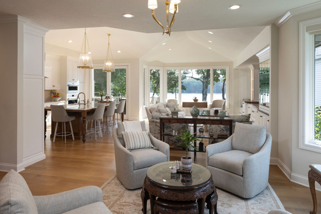 Traditional Townhome remodel in Wayzata with its grand opening to its kitchen and lake view.