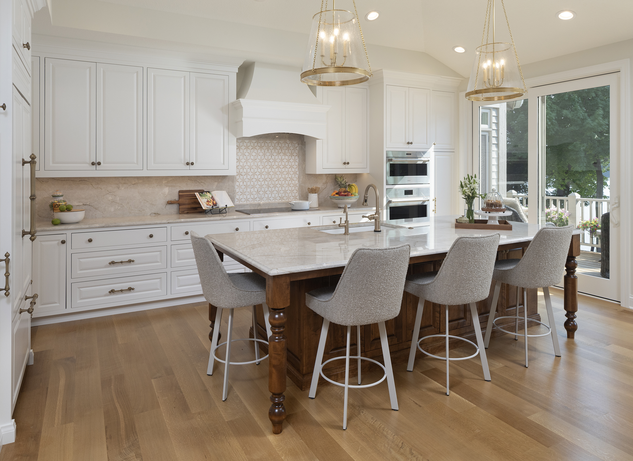 Focal tile wall backsplash in remodeled townhome in Wayzata, lake side.